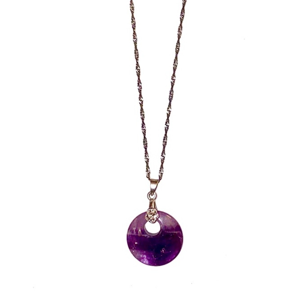 Amethyst pendant necklace on silver chain